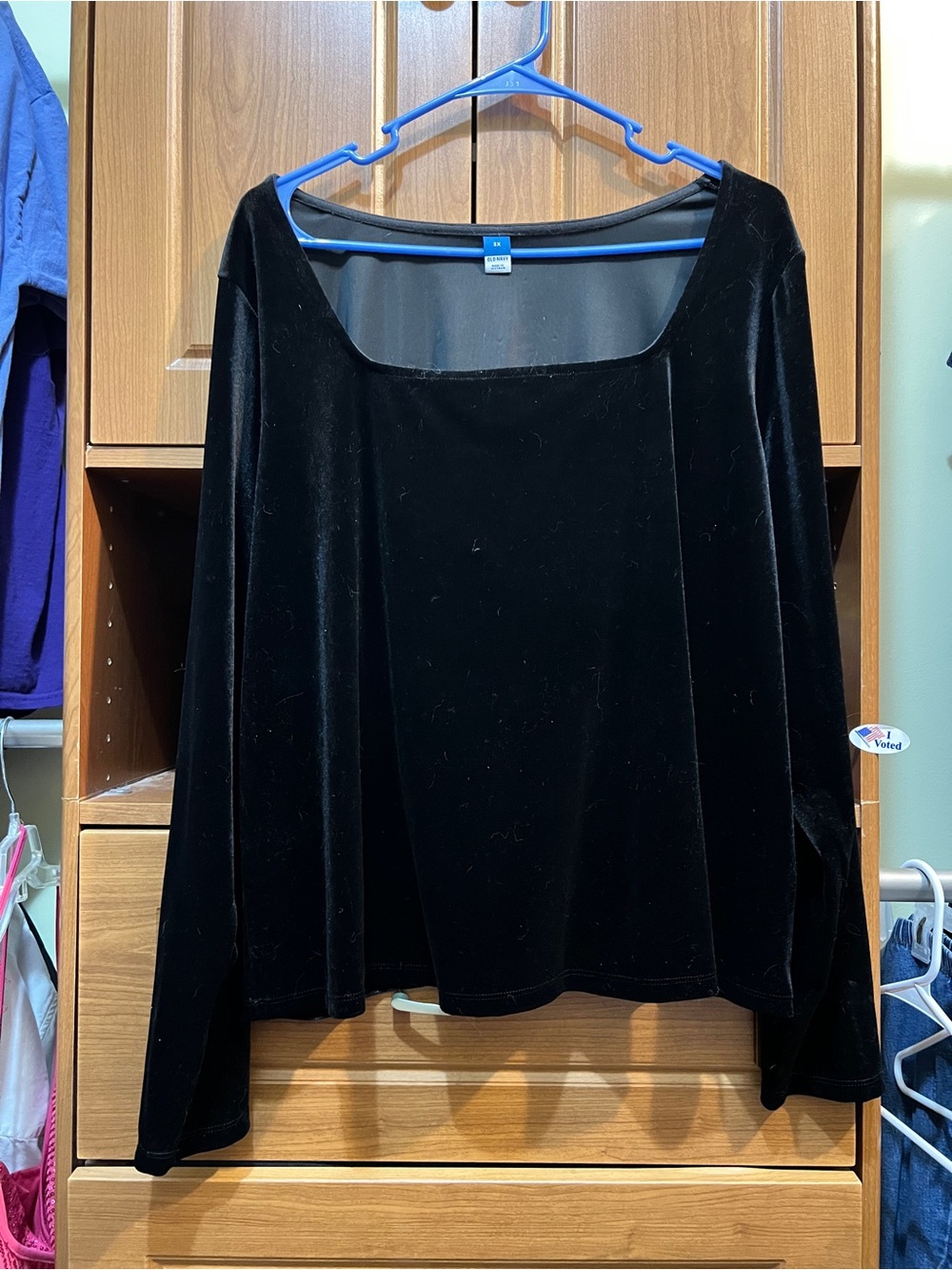 Old Navy Black Velvet Long Sleeve Square Neck Top